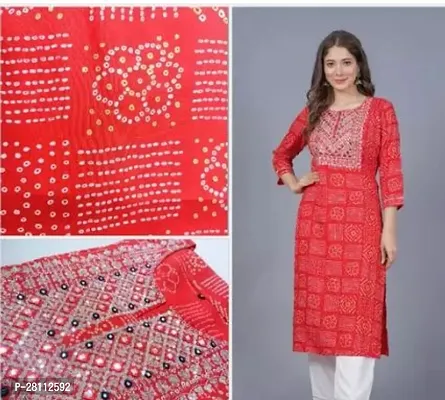 Stylish Red Rayon Printed Stitched Kurta For Women-thumb0