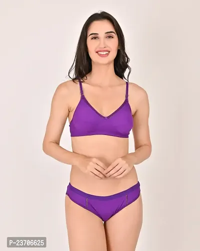 Stylish Purple Solid Bra And Panty Set For Women-thumb0