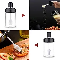 Borosilicate Glass Food Storage Spice Salt Sugar Condiment Jar with Spoon and Olive Oil Bottle with Brush - Airtight Cap - for Kitchen  Restaurants - 250ml, Transparent, 1 Brush + Spoon Jar-thumb1