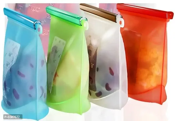 1000ml Silicone Food Bag Storage Airtight Bag Reusable Storage Container Preservation Leakproof Ziplock Bag for Food, Snack,Vegetable,Meat for Fridge and Microwave freezer Bags (Pack Of 4)