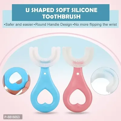 U Shape Silicone Tooth Brush Soft  Elastic Bristles For Complete 360 Degree Dental Cleaning Toxic-Free Material Specially Designed For Toddlers And Children Food Grade Quality- Pack Of 4-thumb0