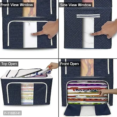 66 LTR Foldable Steel Frame Cloths Zip Organizer Bag and Oxford Fabric Storage Living Cover Boxes For Wardrobe Shelves Clothes, Sarees, Bed Sheet, Blanket, Cosmetic Organizer, Top and Front Zipper Ope-thumb4