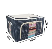 66 LTR Foldable Steel Frame Cloths Zip Organizer Bag and Oxford Fabric Storage Living Cover Boxes For Wardrobe Shelves Clothes, Sarees, Bed Sheet, Blanket, Cosmetic Organizer, Top and Front Zipper Ope-thumb4