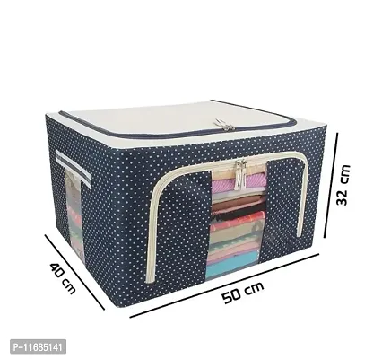 66 LTR Foldable Steel Frame Cloths Zip Organizer Bag and Oxford Fabric Storage Living Cover Boxes For Wardrobe Shelves Clothes, Sarees, Bed Sheet, Blanket, Cosmetic Organizer, Top and Front Zipper Ope-thumb5