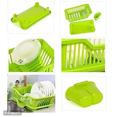 Dish Rack Utensil Drainer Drying Basket for Kitchen with draining Tray After wash Tool Cutlery Fork Organizer(GREEN)-thumb3