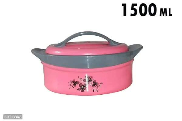 Inner Steel Insulated Casserole Hot Pot for Roti/Chapati Hot Box Chapati Box/Casserole 1500ml (Pink)-thumb0