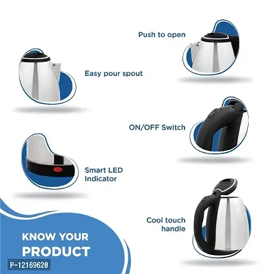 Electric Kettle 2L with Stainless Steel Body, Easy and Fast Boiling of Water for Instant Noodles, Soup, Tea etc.-thumb2