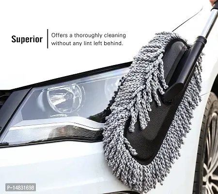 Super Soft Microfiber Car Duster Exterior with Extendable Handle, Car Brush Duster for Car Cleaning Dusting - Grey-thumb3