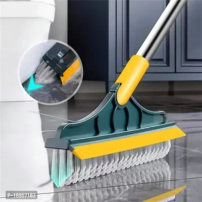 yellow colored  ,plastic Base Bathroom Tiles Cleaner Brush with Long Handle 120deg; Rotating Floor Cleaning Supplies for Household, Kitchen Accessories Items 2 in 1 Floor Scrub  Yellow colored plastic-thumb0