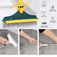 yellow colored  ,plastic Base 2-in-1 Bathroom Cleaning Brush with Floor Scrubber  Wiper 120deg; Rotating Head Long Handle Perfect for Cleaning Hard Floors, Tiles, Bathtubs  (yellow colored  ,plastic)-thumb2