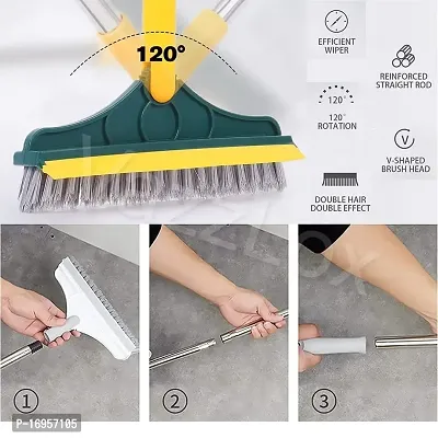 yellow colored  ,plastic Base 2-in-1 Bathroom Cleaning Brush with Floor Scrubber  Wiper 120deg; Rotating Head Long Handle Perfect for Cleaning Hard Floors, Tiles, Bathtubs  (yellow colored  ,plastic)-thumb3