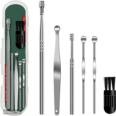 ar Wax Cleaner Reusable Removal Kit Steel Ear Cleansing Tool Set Spiral Ear Curette Tool with Cleaning Brush and Storage Box For Kids Man Woman (6 Piece)-thumb0