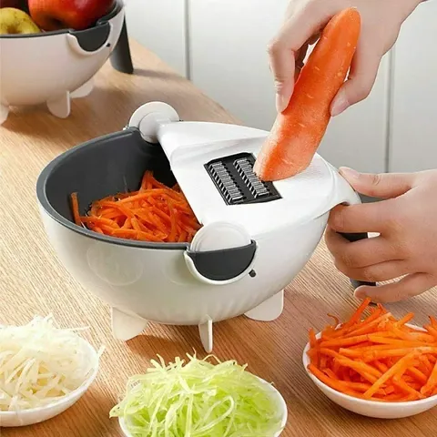 7 in 1 Multifunction Plastic Magic Rotate Portable Vegetable Cutter with Drain Basket Vegetables Chopper Shredder Grater Slicer, Kitchen Tool with 5 Dicing Blades