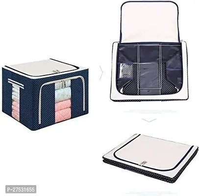 Storage box for clothes, Foldable Wardrobe Storage Organizer Bag, saree covers bags, steel frame storage box saree, living box, 66 Liters storage Bag (BLUE- As per same image, Fabric)-thumb0