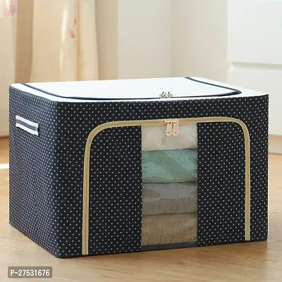 Fabric Clothes Storage Box for Wardrobe Cloth, Saree, Towel, Blanket Foldable Organizer Bag with Steel Frame, Top and Fr (66L)-thumb0