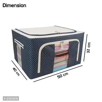 Fabric Clothes Storage Box for Wardrobe Cloth, Saree, Towel, Blanket Foldable Organizer Bag with Steel Frame, Top and Fr (66L)-thumb2
