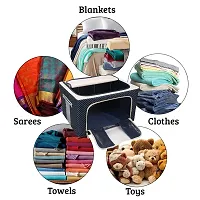 Fabric Clothes Storage Box for Wardrobe Cloth, Saree, Towel, Blanket Foldable Organizer Bag with Steel Frame, Top and Fr (66L)-thumb3