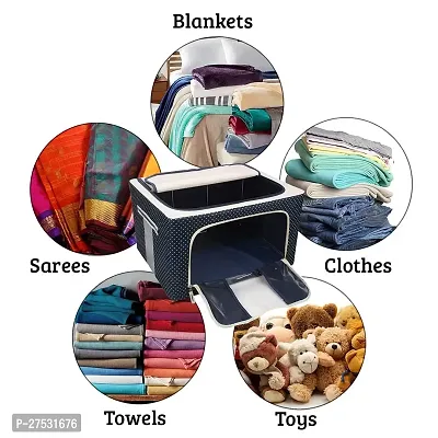 Fabric Clothes Storage Box for Wardrobe Cloth, Saree, Towel, Blanket Foldable Organizer Bag with Steel Frame, Top and Fr (66L)-thumb4