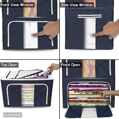 Fabric Clothes Storage Box for Wardrobe Cloth, Saree, Towel, Blanket Foldable Organizer Bag with Steel Frame, Top and Fr (66L)-thumb5