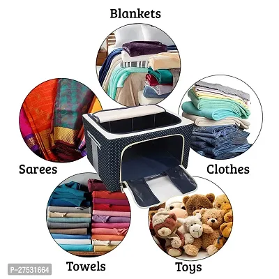 fabric Steel frame Double Opening Zipped Clothes Storage Box - Under Bed Closet Storage Bag Clothes Organizer for Wardrobe clothes rack (Multicolor, 66 Liter, Pack of 1)-thumb3
