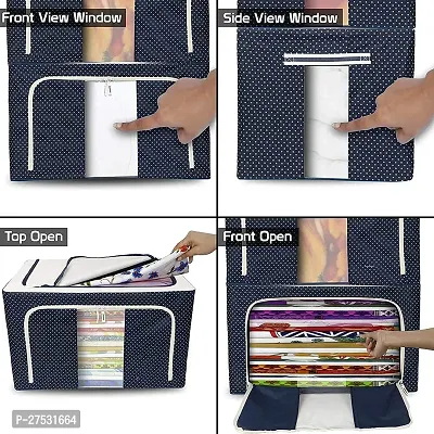fabric Steel frame Double Opening Zipped Clothes Storage Box - Under Bed Closet Storage Bag Clothes Organizer for Wardrobe clothes rack (Multicolor, 66 Liter, Pack of 1)-thumb5