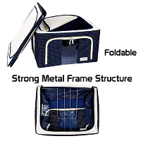 Storage box for clothes, Foldable Wardrobe Storage Organizer Bag, saree covers bags, steel frame storage box saree, living box, 66 Liters storage Bag (BLUE- As per same image, Fabric)-thumb2