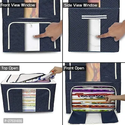 Storage box for clothes, Foldable Wardrobe Storage Organizer Bag, saree covers bags, steel frame storage box saree, living box, 66 Liters storage Bag (BLUE- As per same image, Fabric)-thumb5