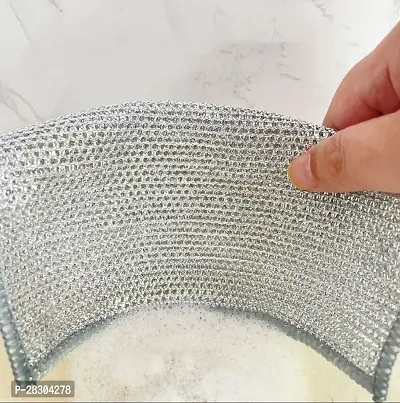 Kitchen Wire Dishcloth Steel Wire Scrubbers Multifunctional Non Scratch Layer Double Sided Silver Wire Cleaning Cloths - Pack of 5-thumb0