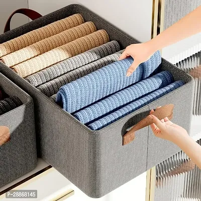 (pack of 1 ) Foldable Steel Shelf Clothes Organizer Wardrobe Pants Jeans Storage Box Portable Sweater Storage Organizers | Fabric | Grey-thumb0