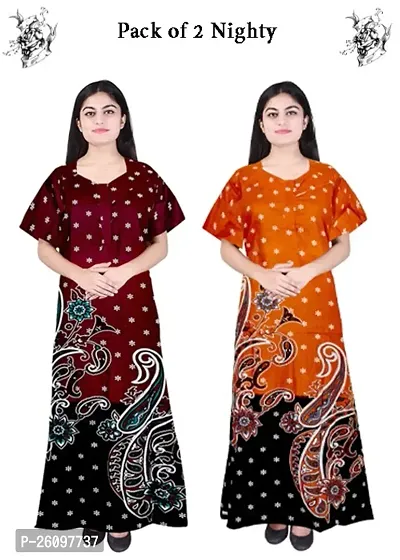 Stylish Multicoloured Cotton Printed Nighty For Women, Pack Of 2-thumb0