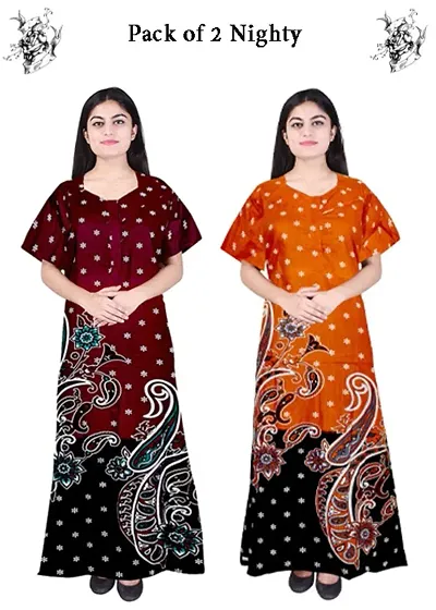 Pack Of 2 Cotton Printed Nighty/Night Gown Combo For Women