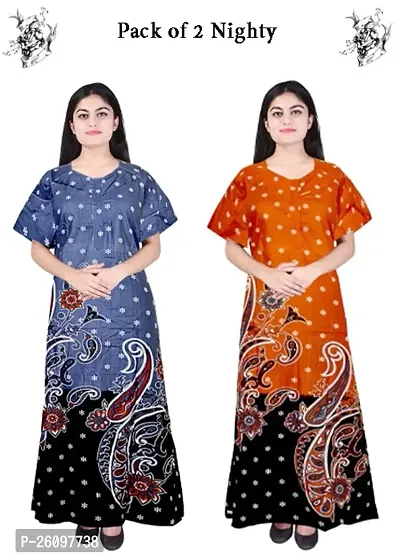 Stylish Multicoloured Cotton Printed Nighty For Women, Pack Of 2