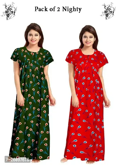 Stylish Multicoloured Cotton Printed Nighty For Women, Pack Of 2