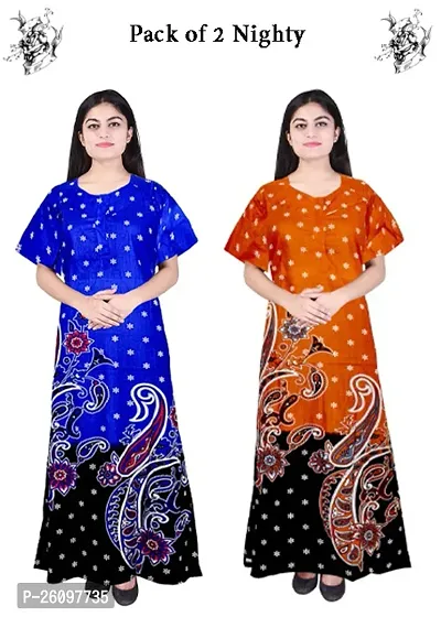 Stylish Multicoloured Cotton Printed Nighty For Women, Pack Of 2