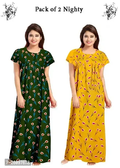 Stylish Multicoloured Cotton Printed Nighty For Women, Pack Of 2-thumb0