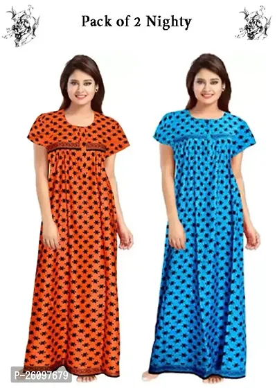 Stylish Multicoloured Cotton Printed Nighty For Women, Pack Of 2-thumb0