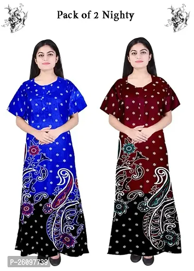 Stylish Multicoloured Cotton Printed Nighty For Women, Pack Of 2