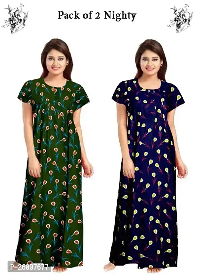 Stylish Multicoloured Cotton Printed Nighty For Women, Pack Of 2