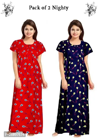 Stylish Multicoloured Cotton Printed Nighty For Women, Pack Of 2-thumb0