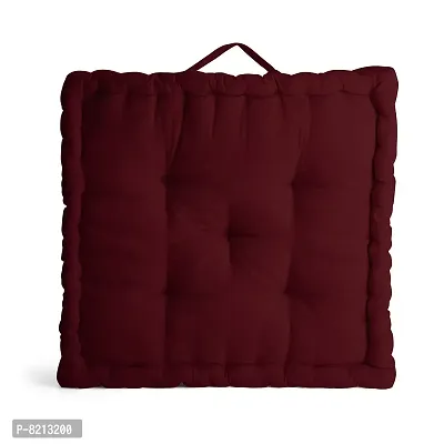 Encasa Homes Square Floor Cushions 40 x 40 x 8 cm - Rich Maroon - Solid Dyed Canvas with Cotton Filler Large Size for Seating Meditation Yoga Pooja Guests Living Room Bedroom