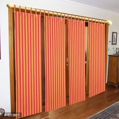 Red Strip Loop Door Curtain Set of 4 100% Cotton