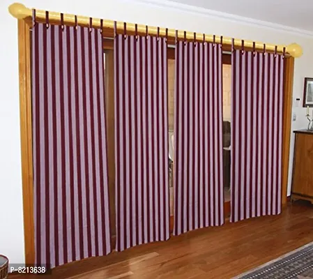 Big Maroon Strip Loop Door Curtain Set of 4 100% Cotton 4X7 FEET