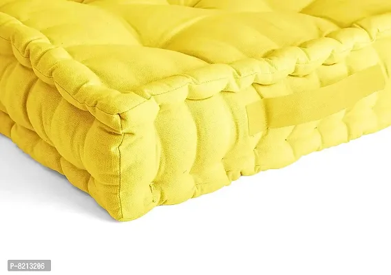 Encasa Homes Square Floor Cushions 40 x 40 x 8 cm - Sunbeam Yellow - Solid Dyed Canvas with Cotton Filler Large Size for Seating Meditation Yoga Pooja Guests Living Room Bedroom-thumb2