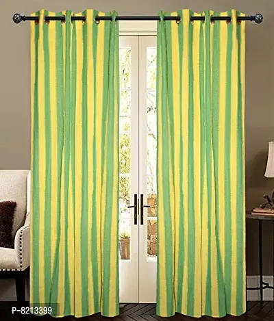 Green and Yellow Stripe Loop Window Curtains Set of 2 pc