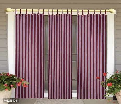 Maroon Striped Window Curtains Set of 3 pc 100% Cotton