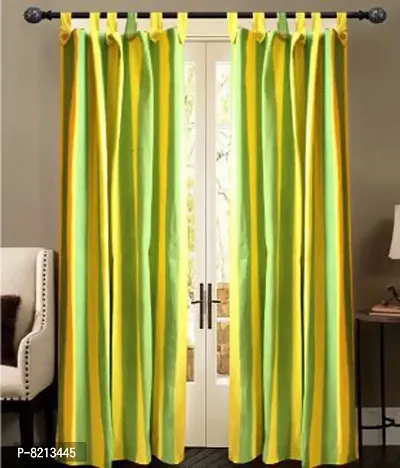 New Ladies Zone Green Strip Loop Door Cotton Curtains - Set of 2 Pieces