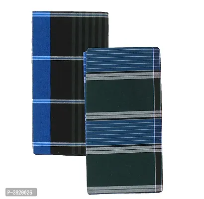 Men Multicoloured Cotton Striped Without Pocket Lungis Pack Of 2-thumb0