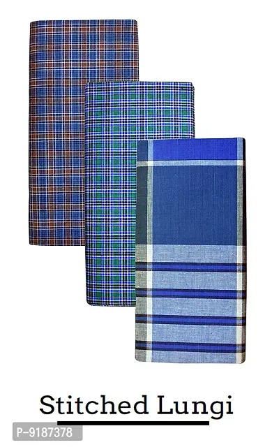 Cotton stithed lungi  2 Mtr Set of 3PCS