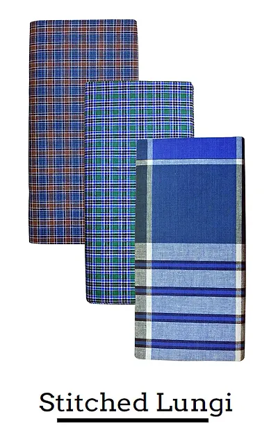 Cotton Lungi for Men | Assorted Checks Multi Color 2 Meter | Pack of 3