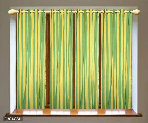 Green Yellow Stripe Loop Window Curtain Set of 4 100% Cotton,5feet